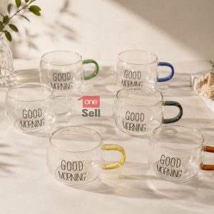 فنجان قهوه خوری تپل دسته رنگي good کد267