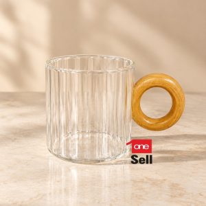 فنجان قهوه خوری  پیرکس دسته گرد شیشه طرحدار کد268